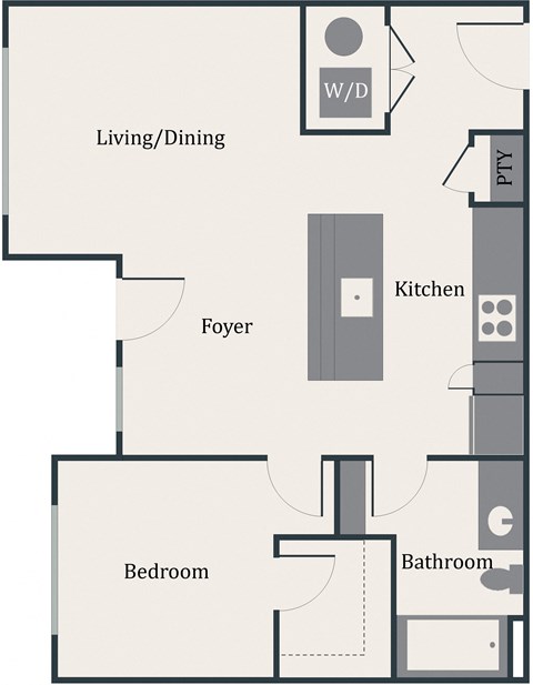 plan of a 1 bedroom apartment at Gage On Sixth, Tacoma Washington